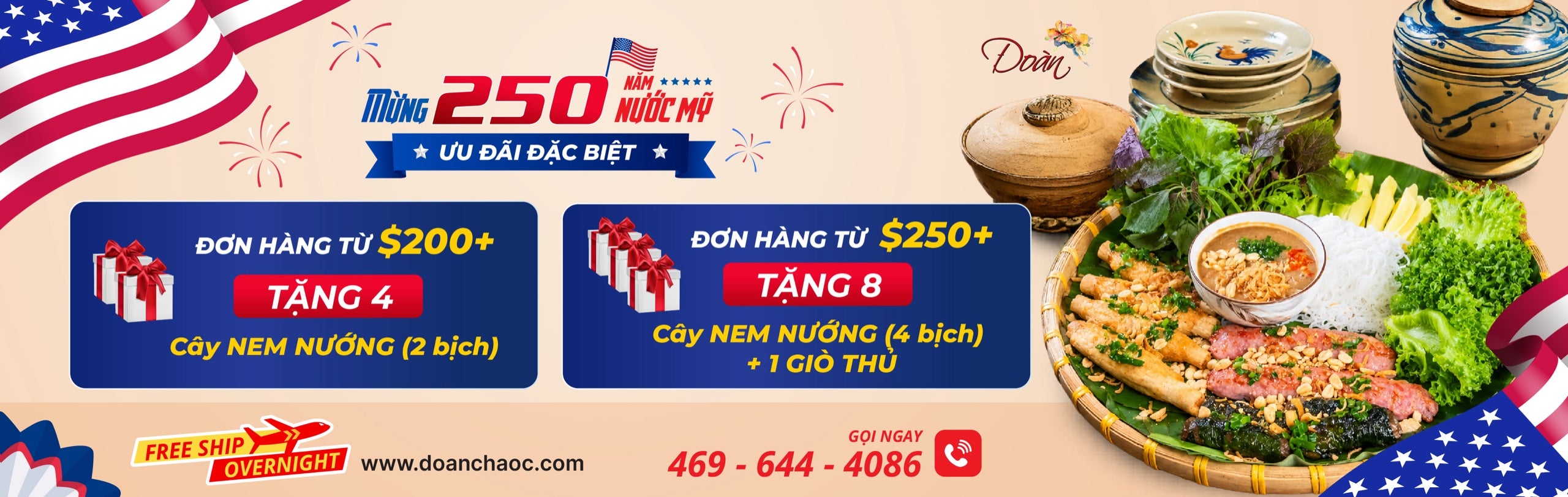 Khuyến mãi Đoàn Chả Ốc: mua từ $200 tặng Nem Nướng, mua từ $250 tặng Nem Nướng và Giò Thủ
