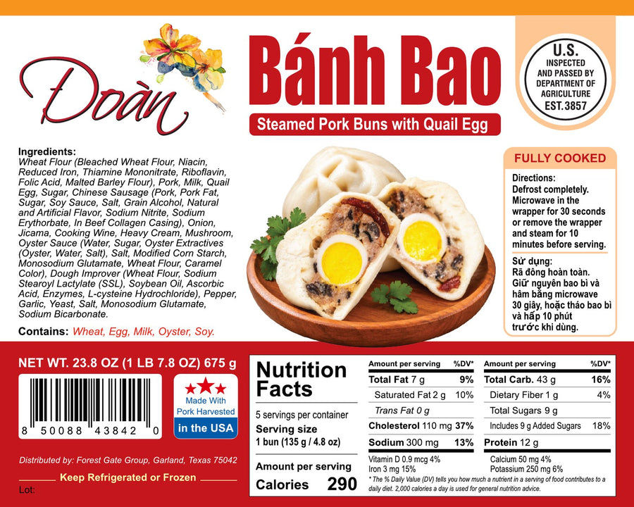 Package label for Large Pork Bun, with Nutrition Facts. Tap to enlarge.